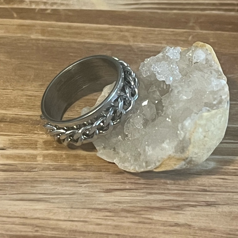 Titanium Silver‎ Spinner Chain Band Ring -Steampunk Biker Gift Boho Unisex -New